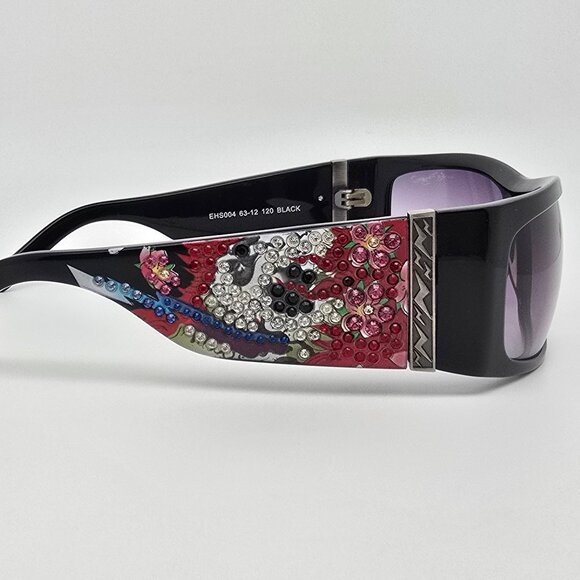Ed Hardy EHS004 Black Rhinestone Frame Grey Gradient Lens Sunglasses w Case 63mm main image 11